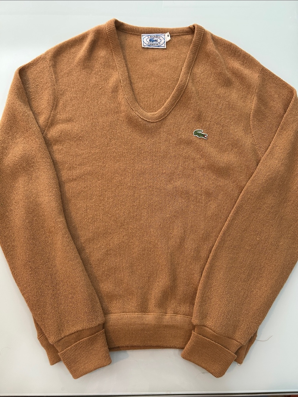 Vintage camel Izod Lacoste vneck sweater  with cuffed sleeves